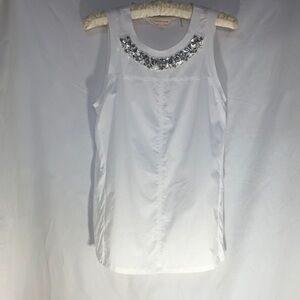 Rebecca Taylor White Tank Top Blouse with Glitzy Silver Embellishment, Size 2